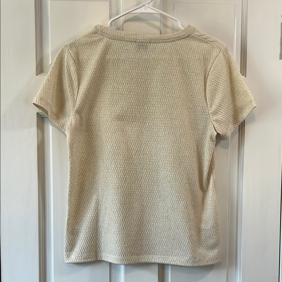 Anthropologie Postage Stamp Creme Textured Top w/ Gold Glitter Thread - Sz Small - Picture 8 of 14